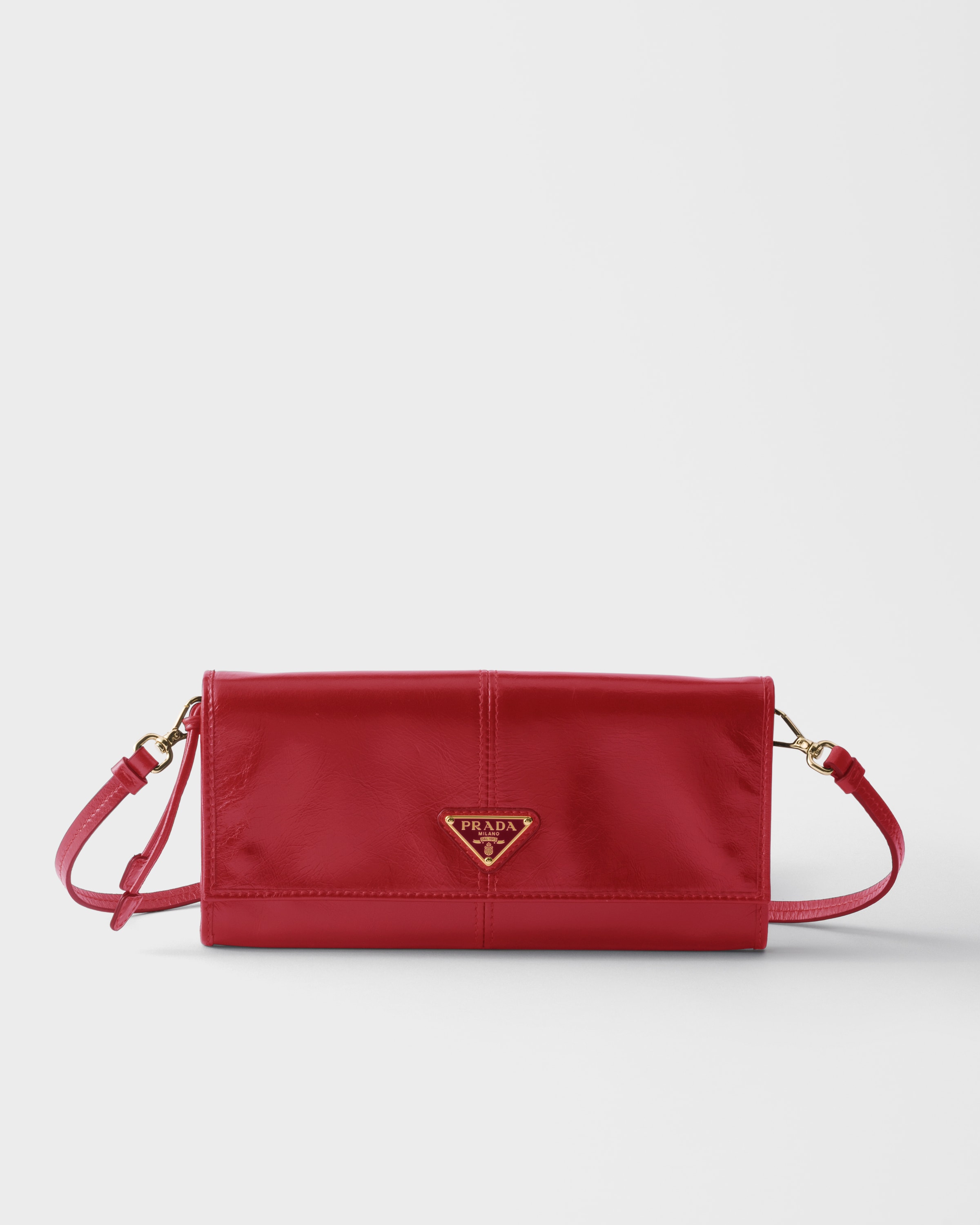 Red Leather Wallet With Shoulder Strap | PRADA