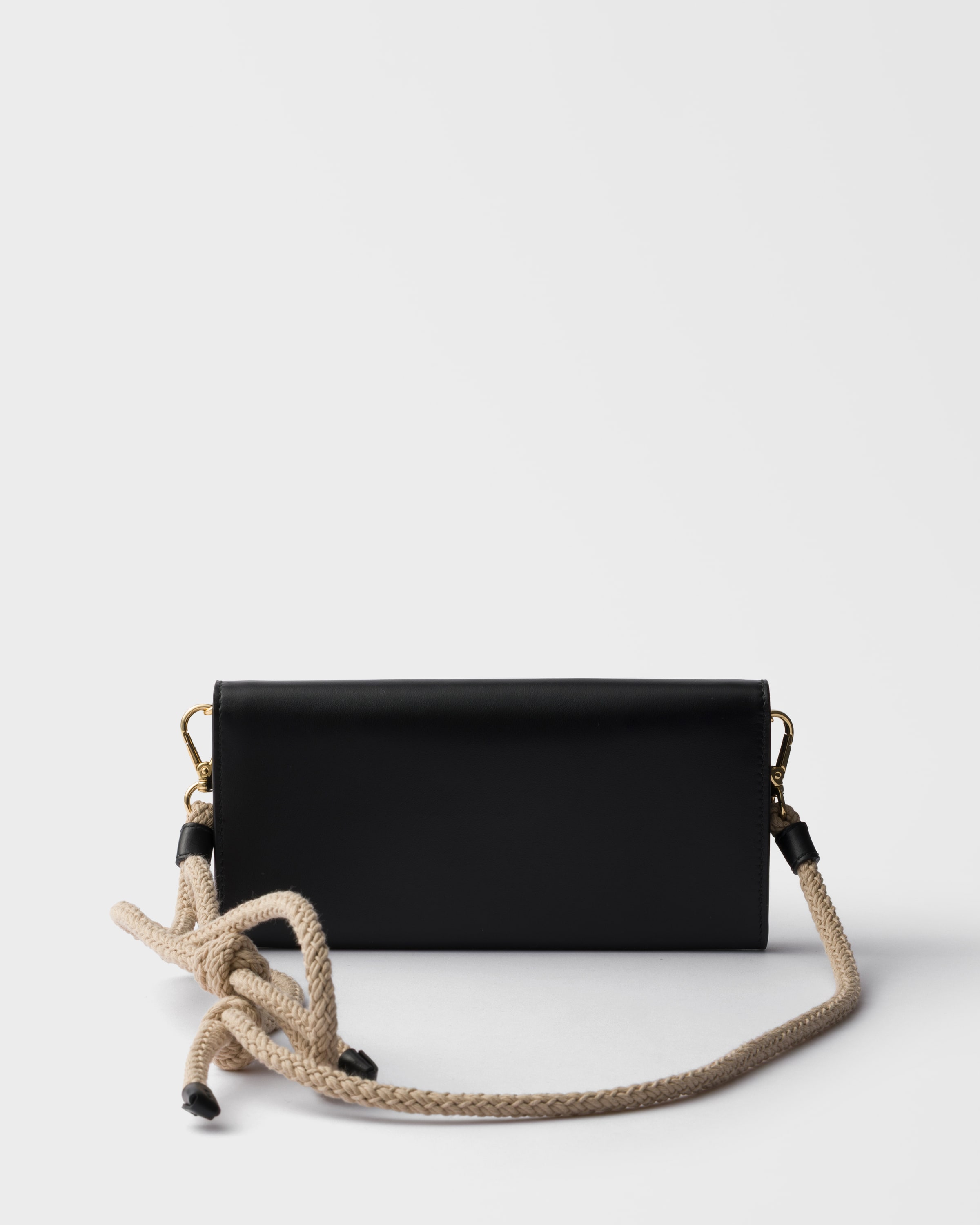 Black Leather wallet with shoulder strap | PRADA - United States
