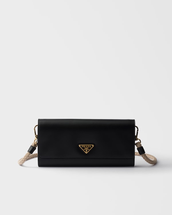 Leather wallet with shoulder strap - Black Leather wallet with shoulder strap - Black