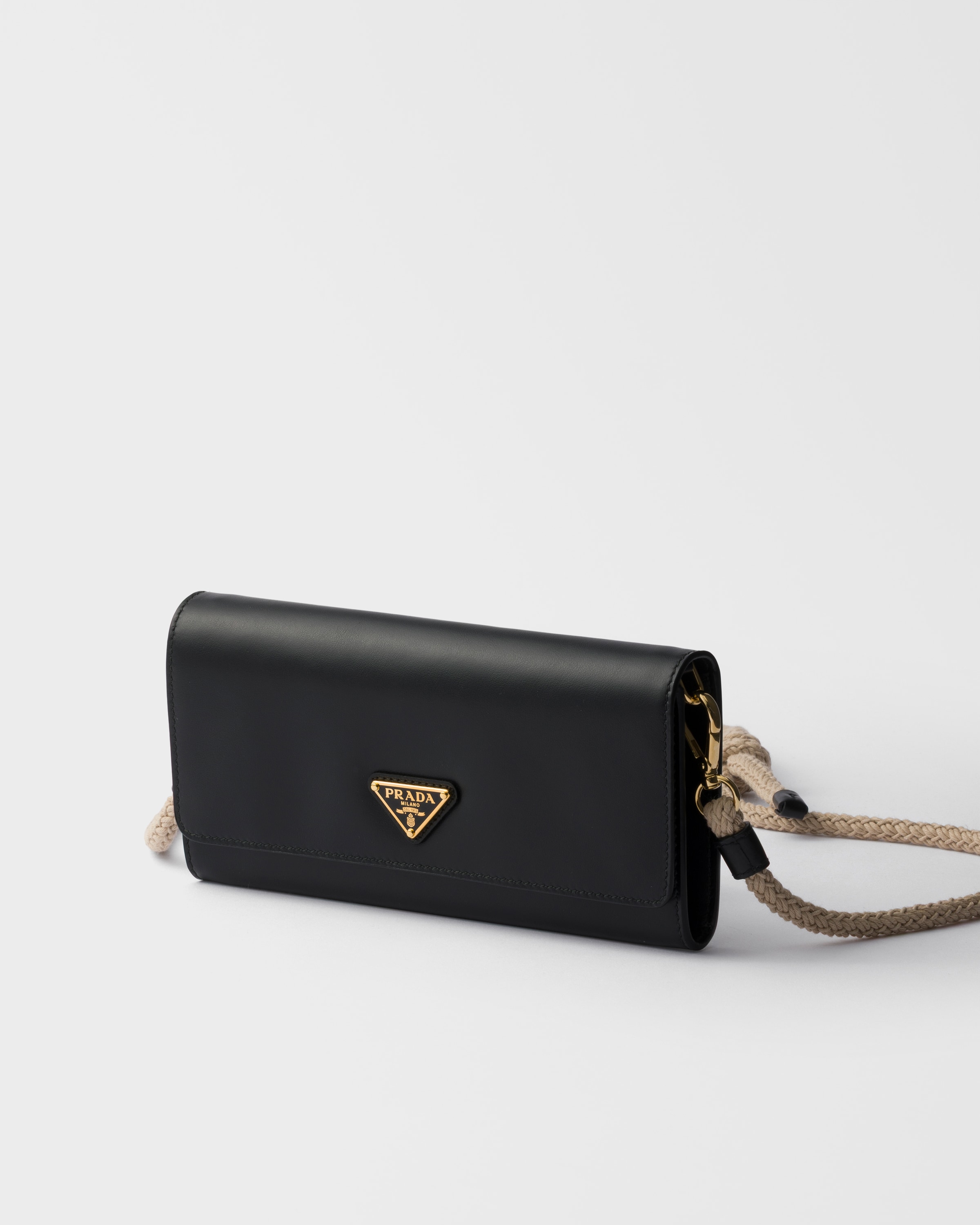Black Leather wallet with shoulder strap | PRADA - United Kingdom