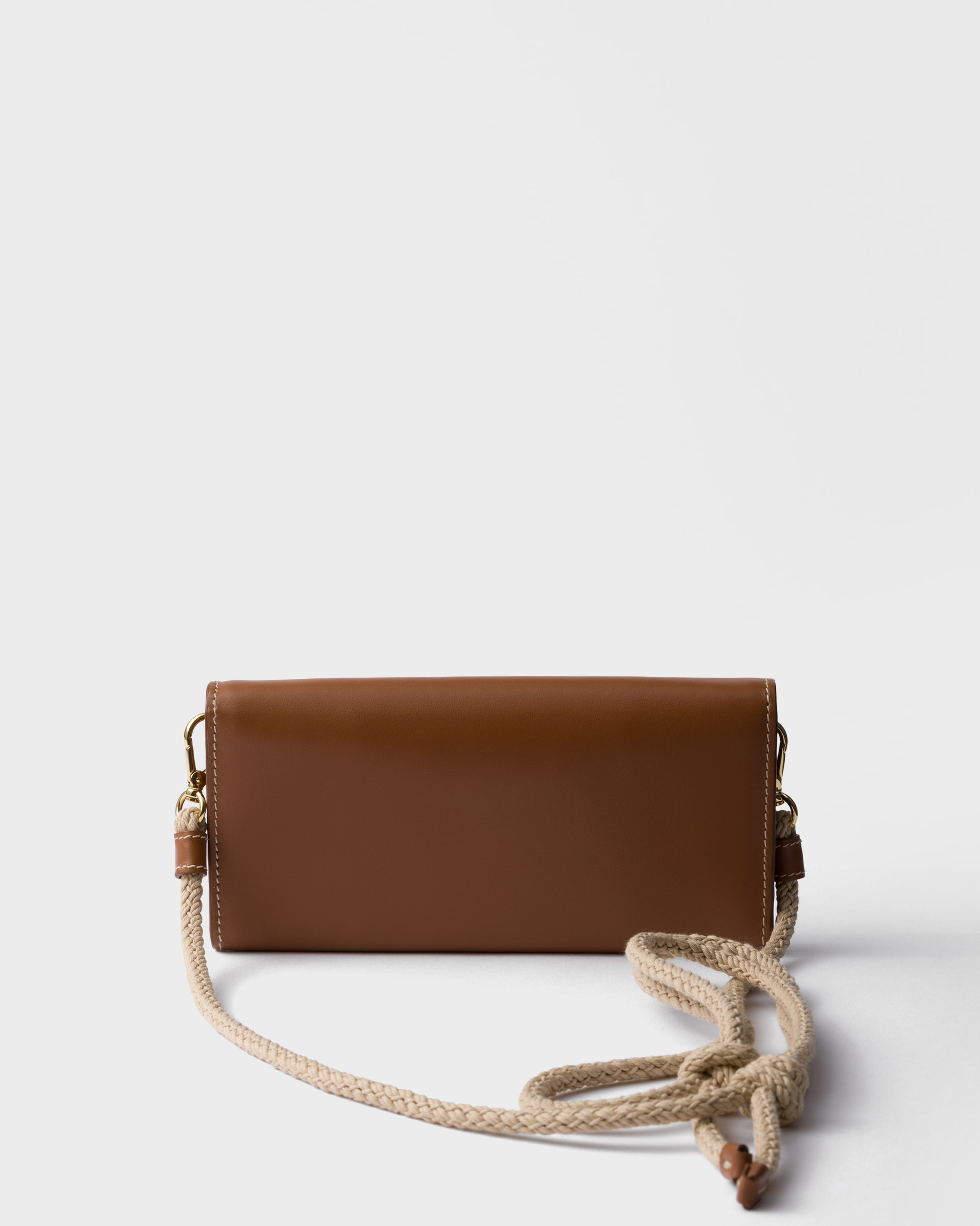 Cognac Leather wallet with shoulder strap | PRADA - United States