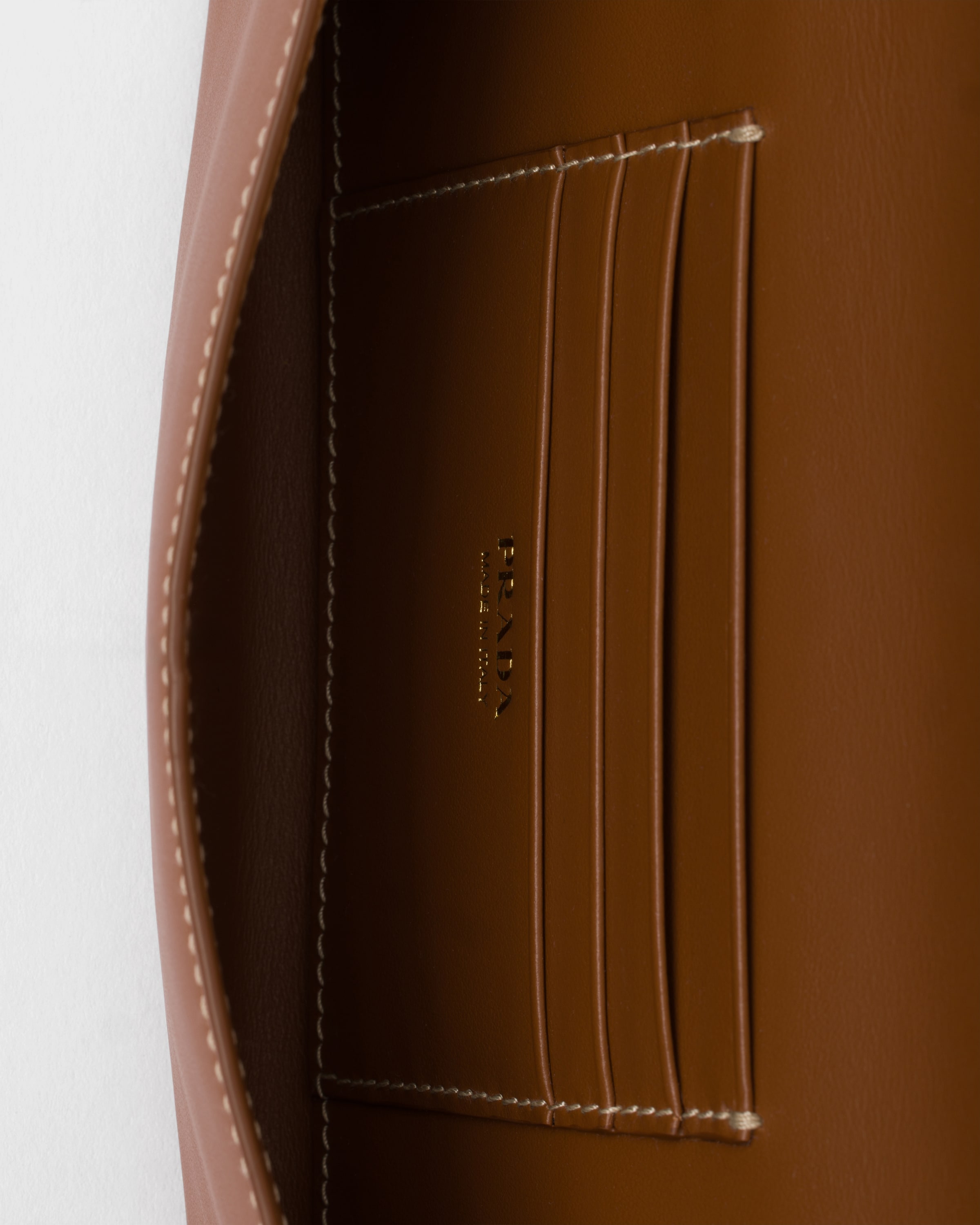 Cognac Leather wallet with shoulder strap | PRADA - United States