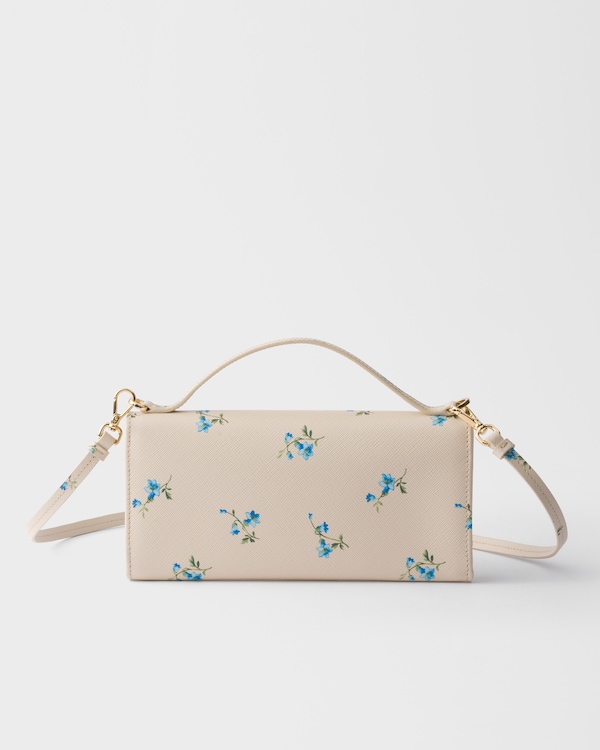 Printed Saffiano leather wallet with shoulder strap - Natural Printed Saffiano leather wallet with shoulder strap - Natural