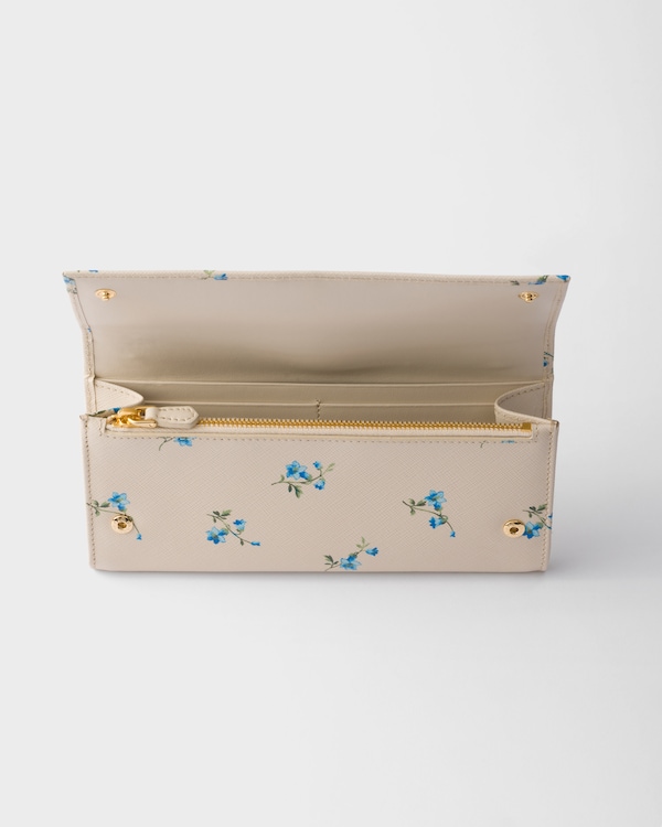 Printed Saffiano leather wallet with shoulder strap - Natural Printed Saffiano leather wallet with shoulder strap - Natural