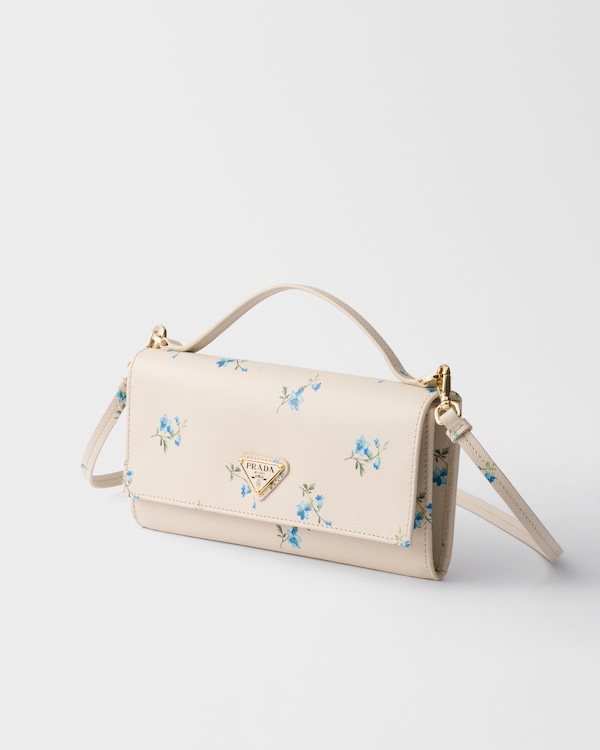 Printed Saffiano leather wallet with shoulder strap - Natural Printed Saffiano leather wallet with shoulder strap - Natural