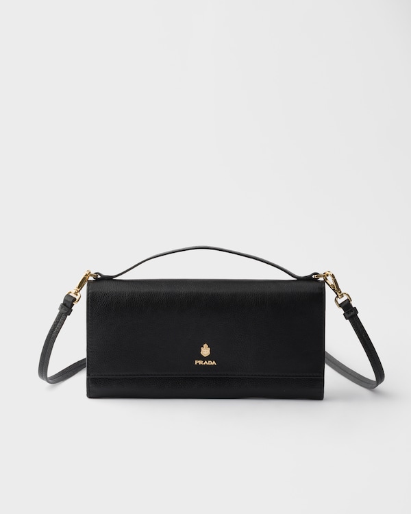 Leather wallet with shoulder strap - Black Leather wallet with shoulder strap - Black