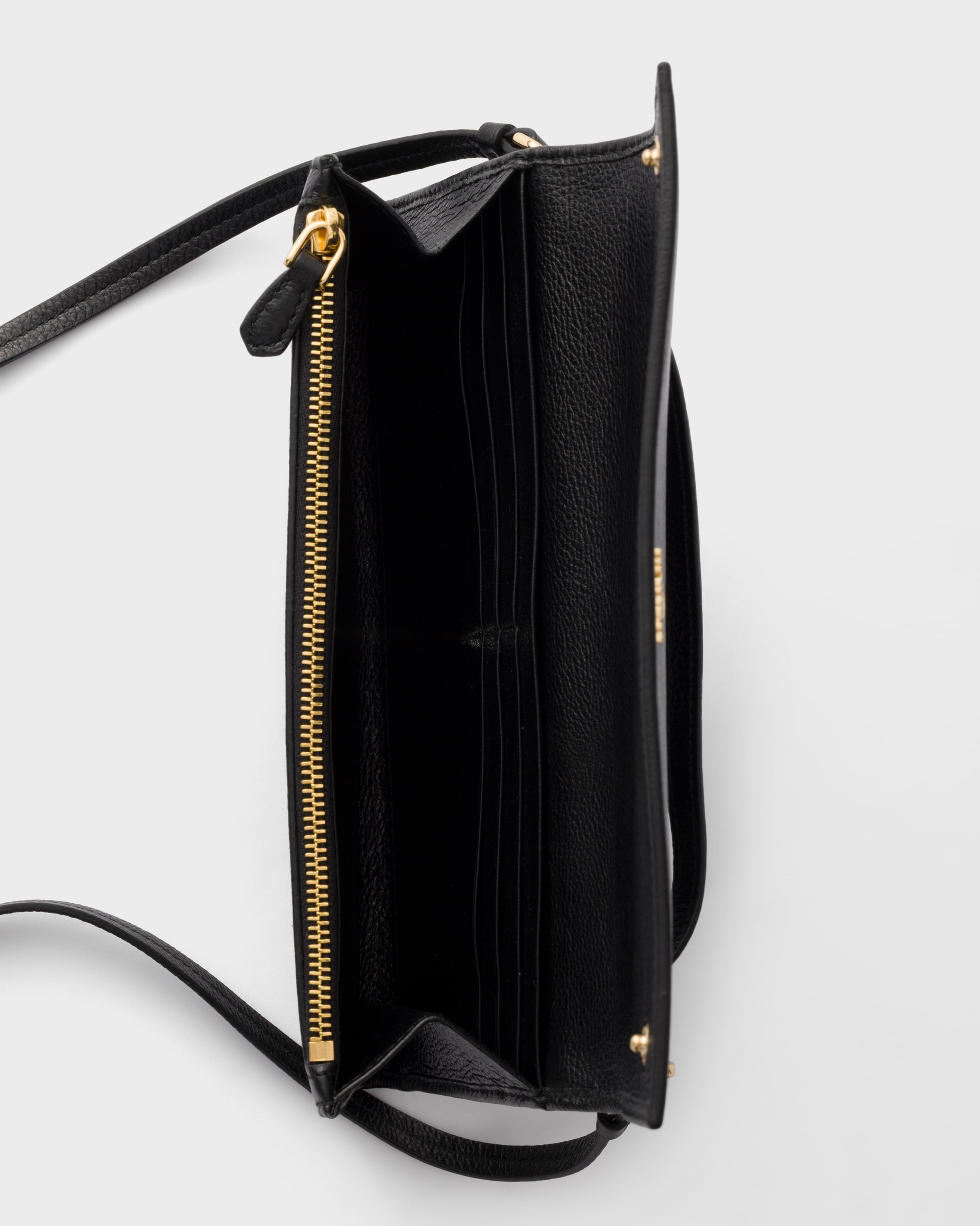 Black Leather Wallet With Shoulder Strap | PRADA - United States