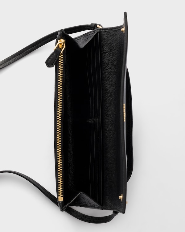 Leather wallet with shoulder strap - Black Leather wallet with shoulder strap - Black