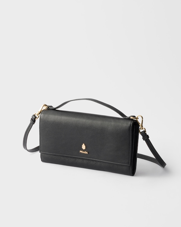 Leather wallet with shoulder strap - Black Leather wallet with shoulder strap - Black
