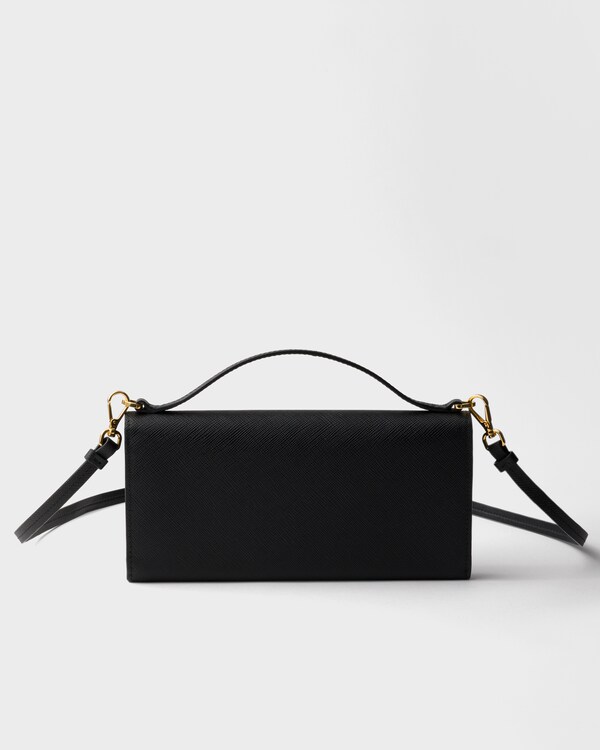 ショルダーストラップ付 サフィアーノレザー財布 - ブラック ショルダーストラップ付 サフィアーノレザー財布 - ブラック