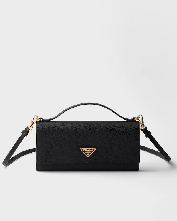 ショルダーストラップ付 サフィアーノレザー財布 - ブラック ショルダーストラップ付 サフィアーノレザー財布 - ブラック