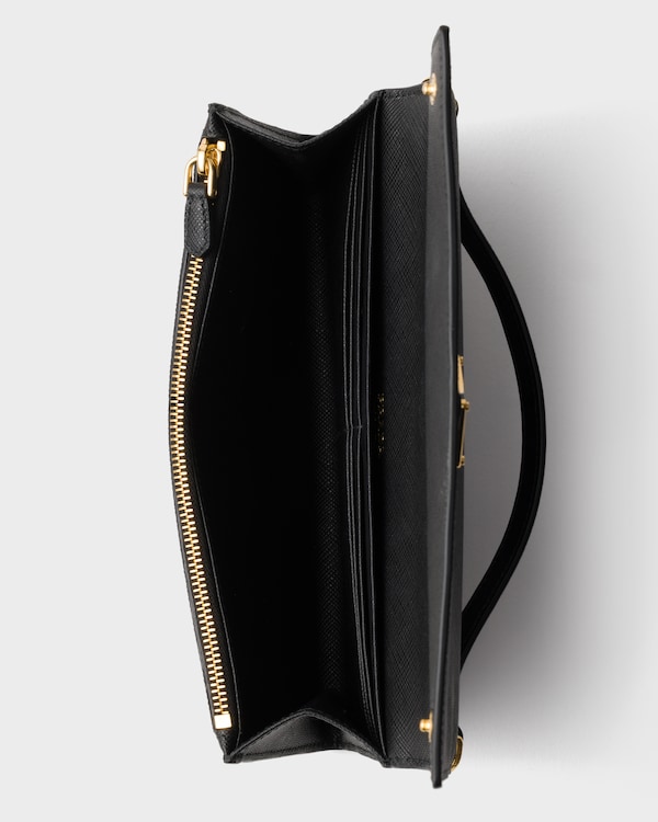 ショルダーストラップ付 サフィアーノレザー財布 - ブラック ショルダーストラップ付 サフィアーノレザー財布 - ブラック