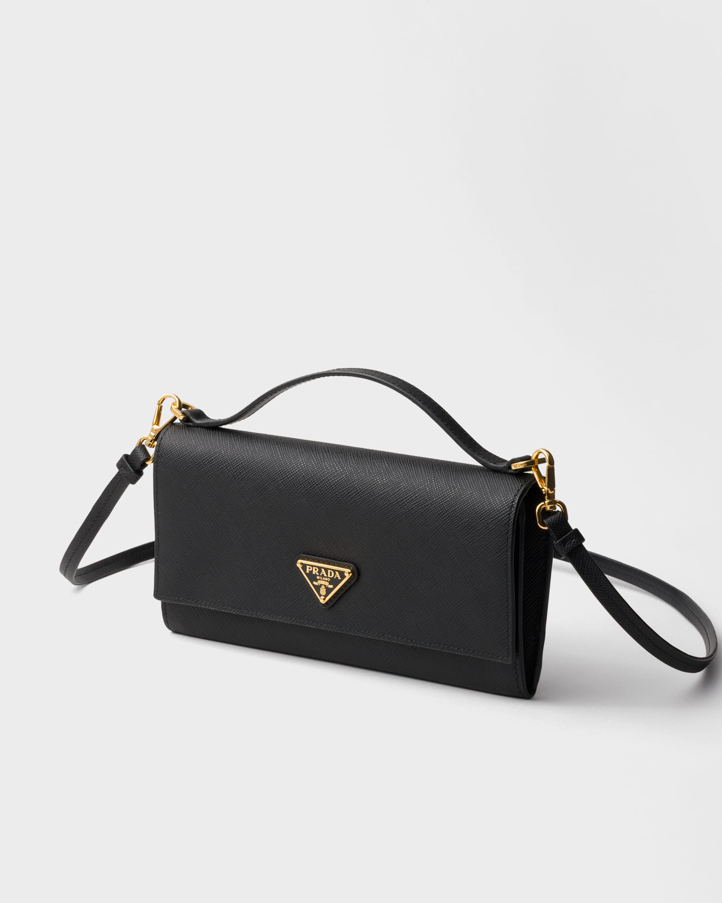 Black Saffiano Leather Wallet With Shoulder Strap | PRADA - Japan