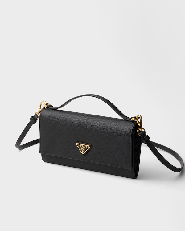 ショルダーストラップ付 サフィアーノレザー財布 - ブラック ショルダーストラップ付 サフィアーノレザー財布 - ブラック