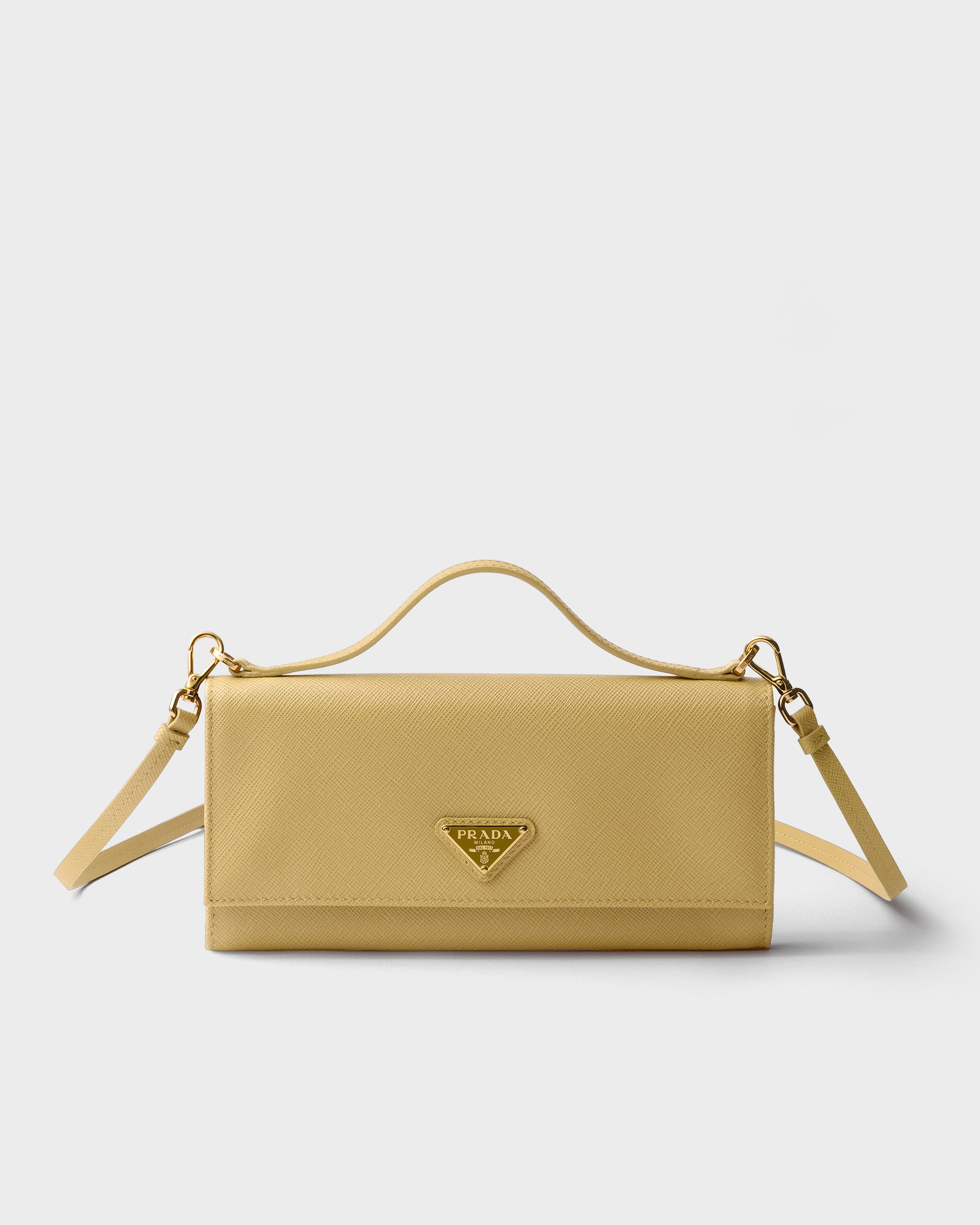 Vanilla Saffiano leather wallet with shoulder strap | PRADA