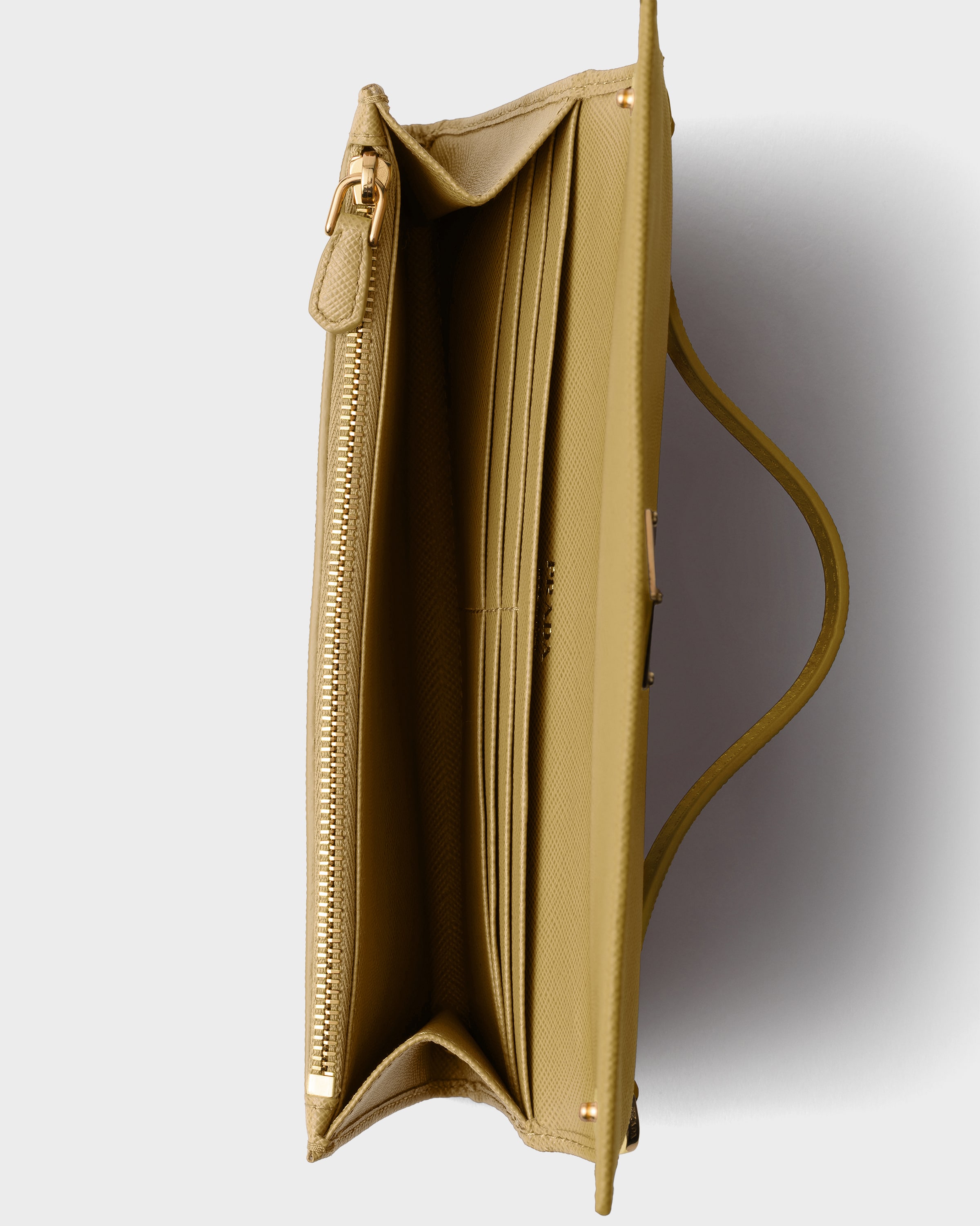 Vanilla Saffiano leather wallet with shoulder strap | PRADA