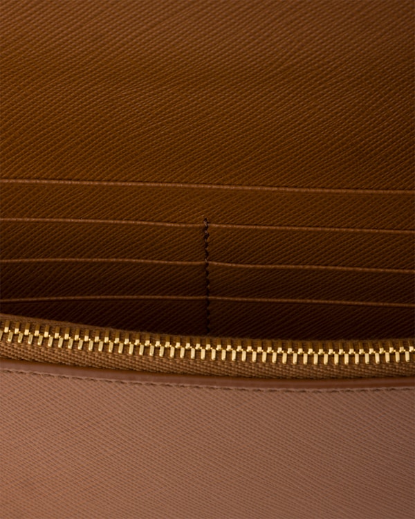 Saffiano leather wallet with shoulder strap - Cognac Saffiano leather wallet with shoulder strap - Cognac