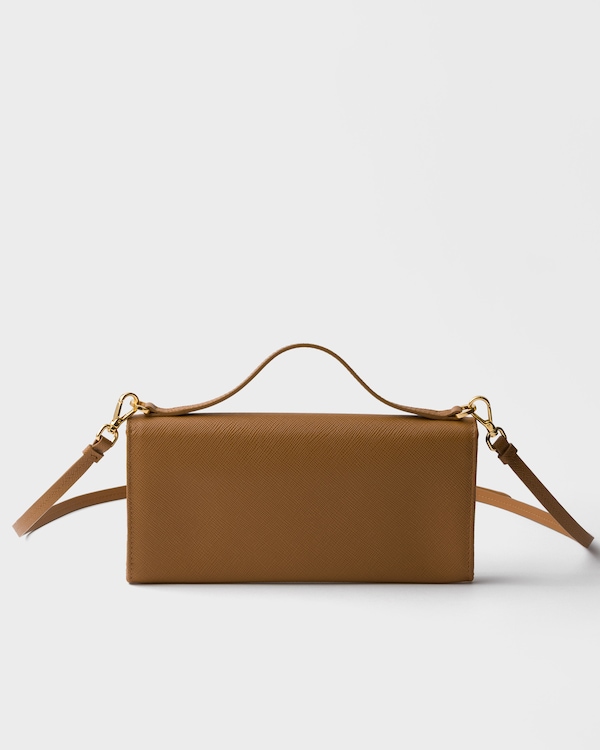 ショルダーストラップ付 サフィアーノレザー財布 - キャラメル ショルダーストラップ付 サフィアーノレザー財布 - キャラメル