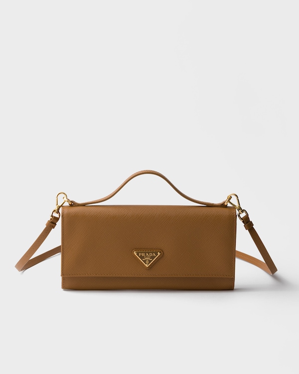 ショルダーストラップ付 サフィアーノレザー財布 - キャラメル ショルダーストラップ付 サフィアーノレザー財布 - キャラメル