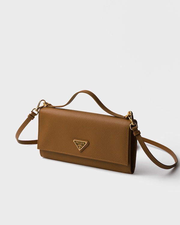 ショルダーストラップ付 サフィアーノレザー財布 - キャラメル ショルダーストラップ付 サフィアーノレザー財布 - キャラメル