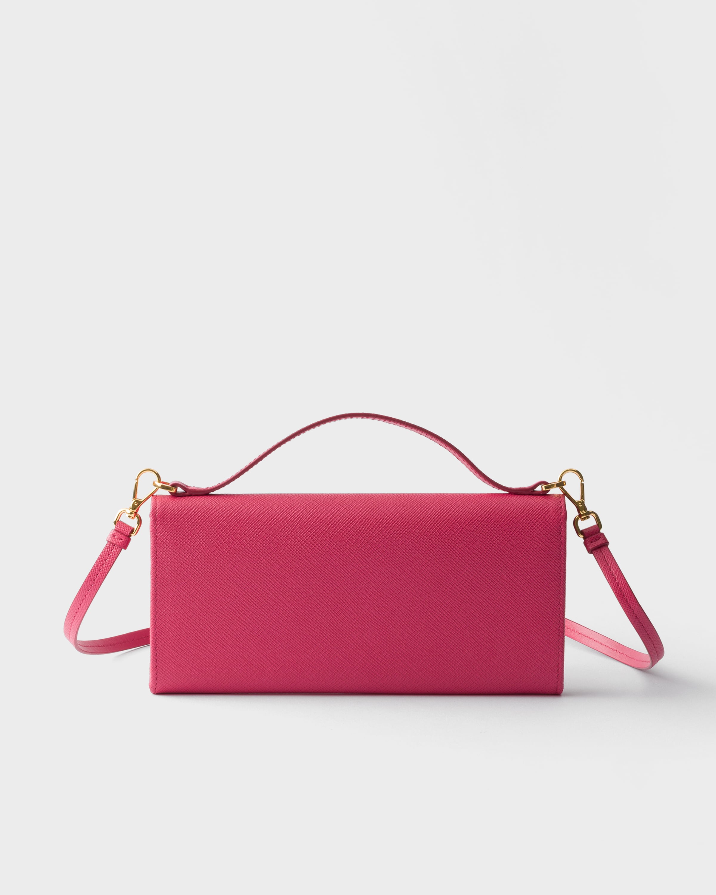 Peony Pink Saffiano Leather Wallet With Shoulder Strap | PRADA
