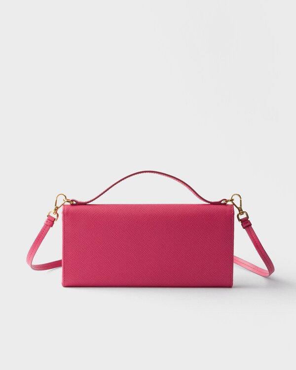 Saffiano leather wallet with shoulder strap - Peony Pink Saffiano leather wallet with shoulder strap - Peony Pink