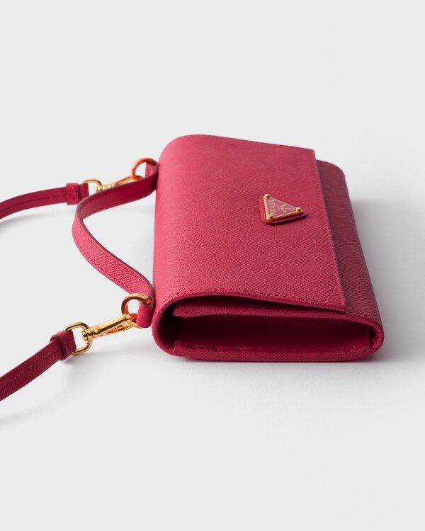 Saffiano leather wallet with shoulder strap - Peony Pink Saffiano leather wallet with shoulder strap - Peony Pink