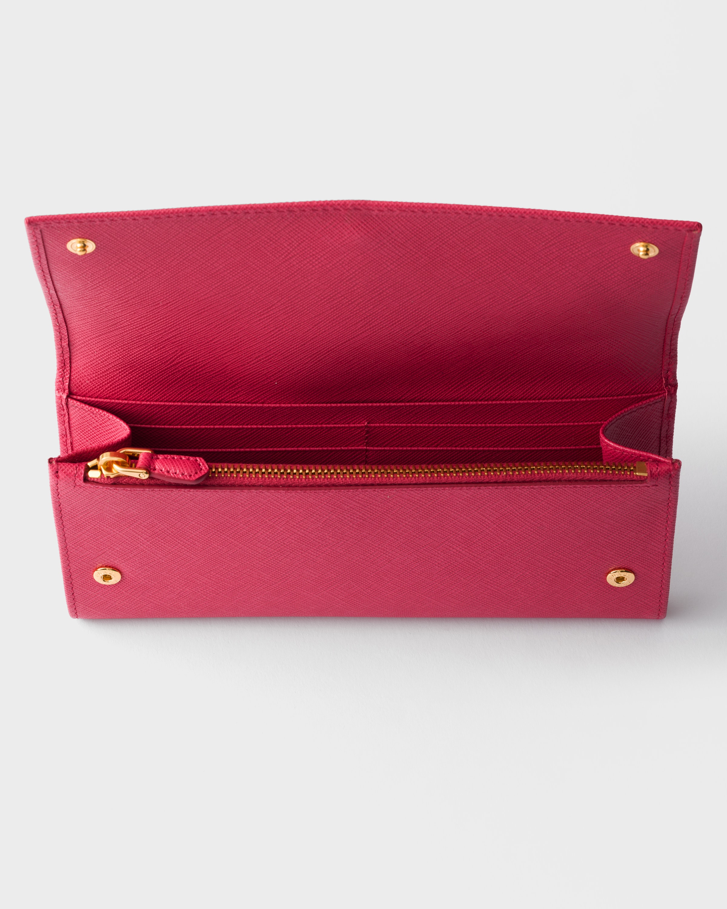 Peony Pink Saffiano leather wallet with shoulder strap | PRADA
