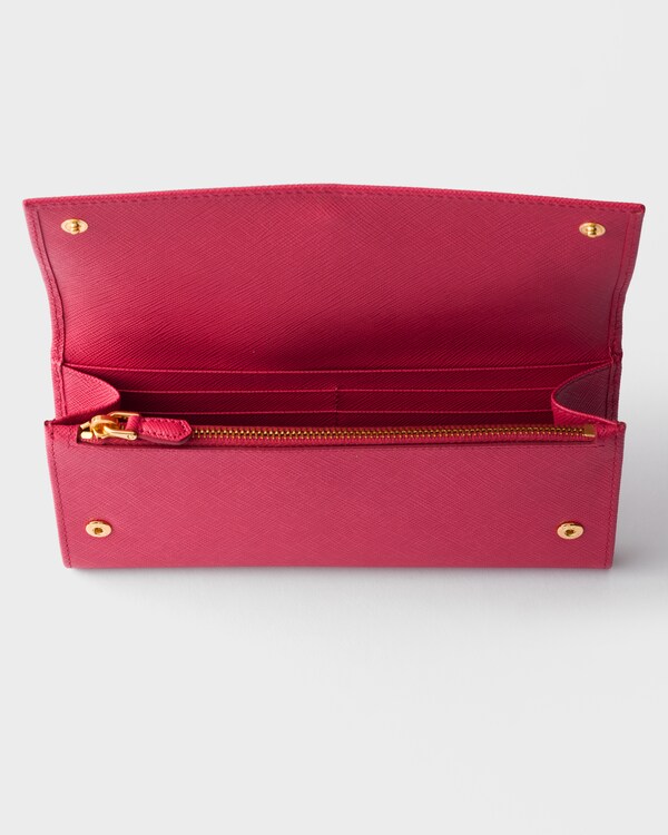 Saffiano leather wallet with shoulder strap - Peony Pink Saffiano leather wallet with shoulder strap - Peony Pink