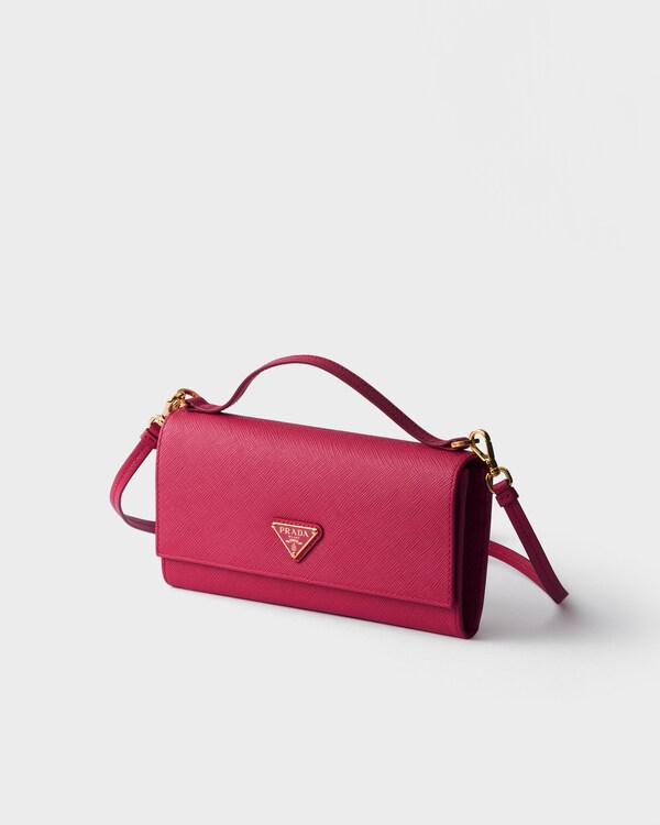 Saffiano leather wallet with shoulder strap - Peony Pink Saffiano leather wallet with shoulder strap - Peony Pink