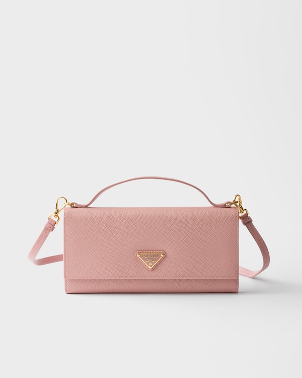 Portefeuille à bandoulière en cuir Saffiano - Pêche Portefeuille à bandoulière en cuir Saffiano - Pêche