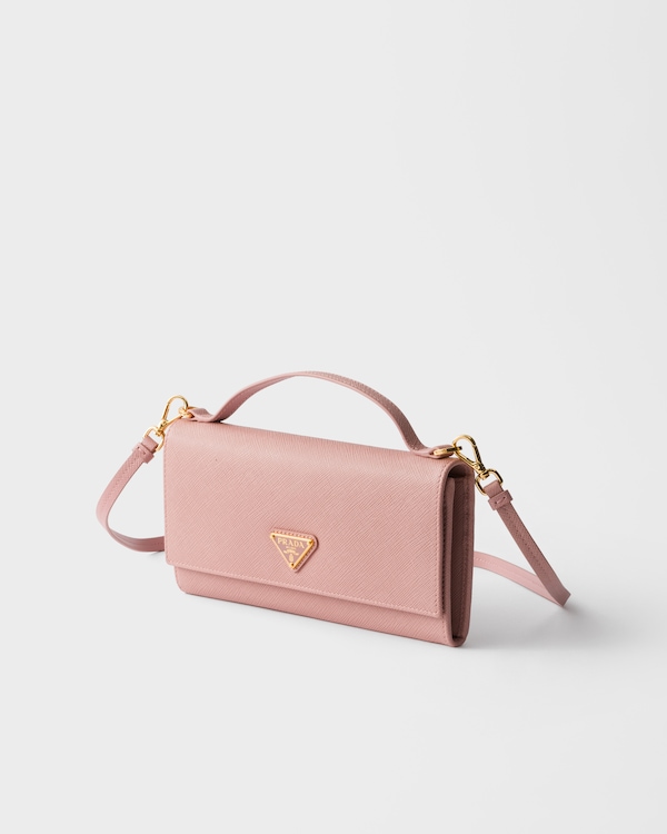 Portefeuille à bandoulière en cuir Saffiano - Pêche Portefeuille à bandoulière en cuir Saffiano - Pêche