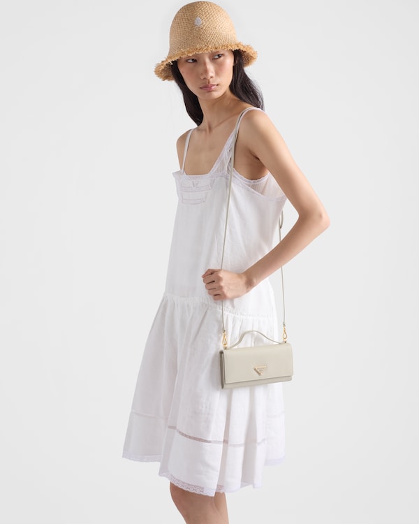 Saffiano leather wallet with shoulder strap - Chalk White Saffiano leather wallet with shoulder strap - Chalk White