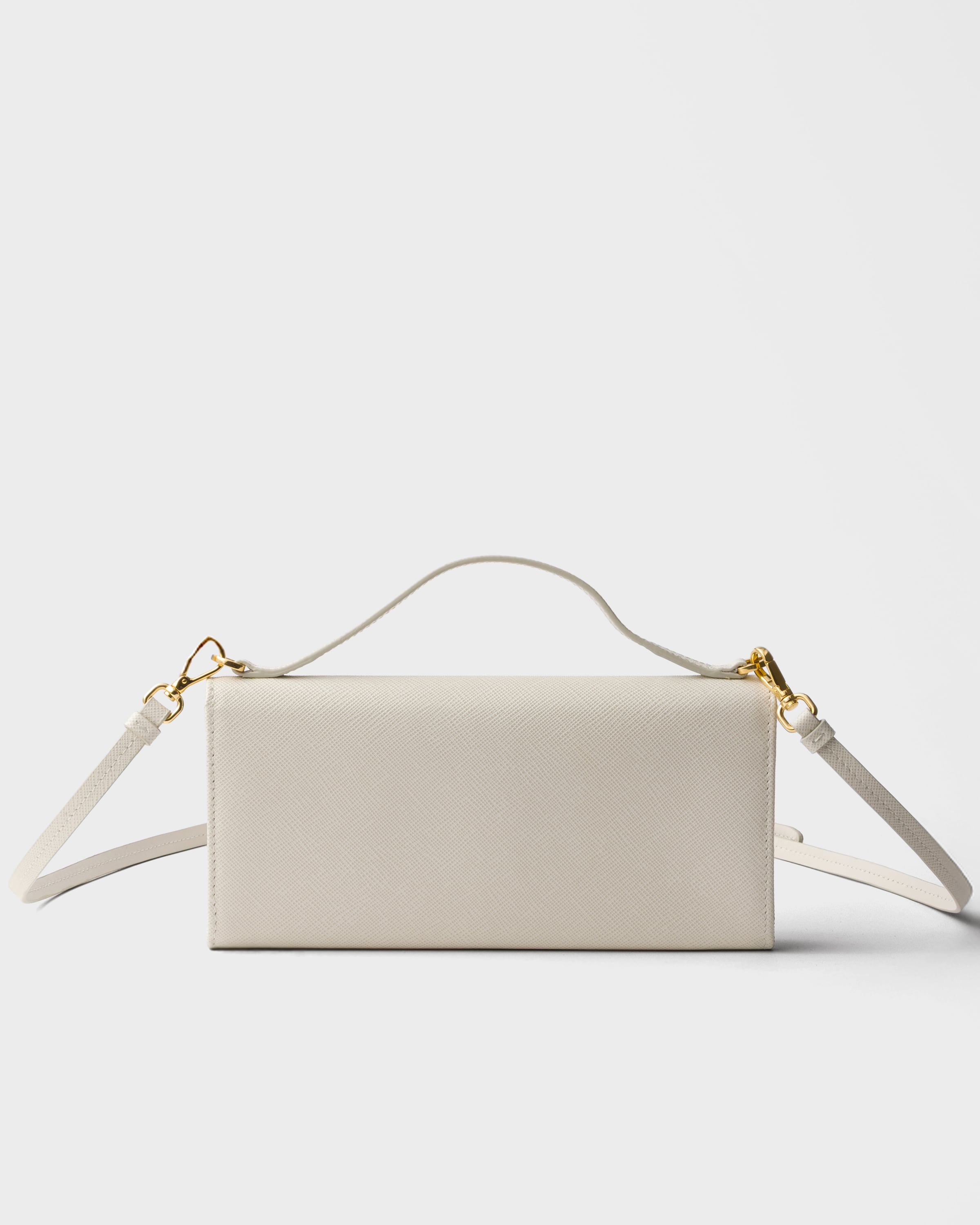 Chalk White Saffiano Leather Wallet With Shoulder Strap | PRADA