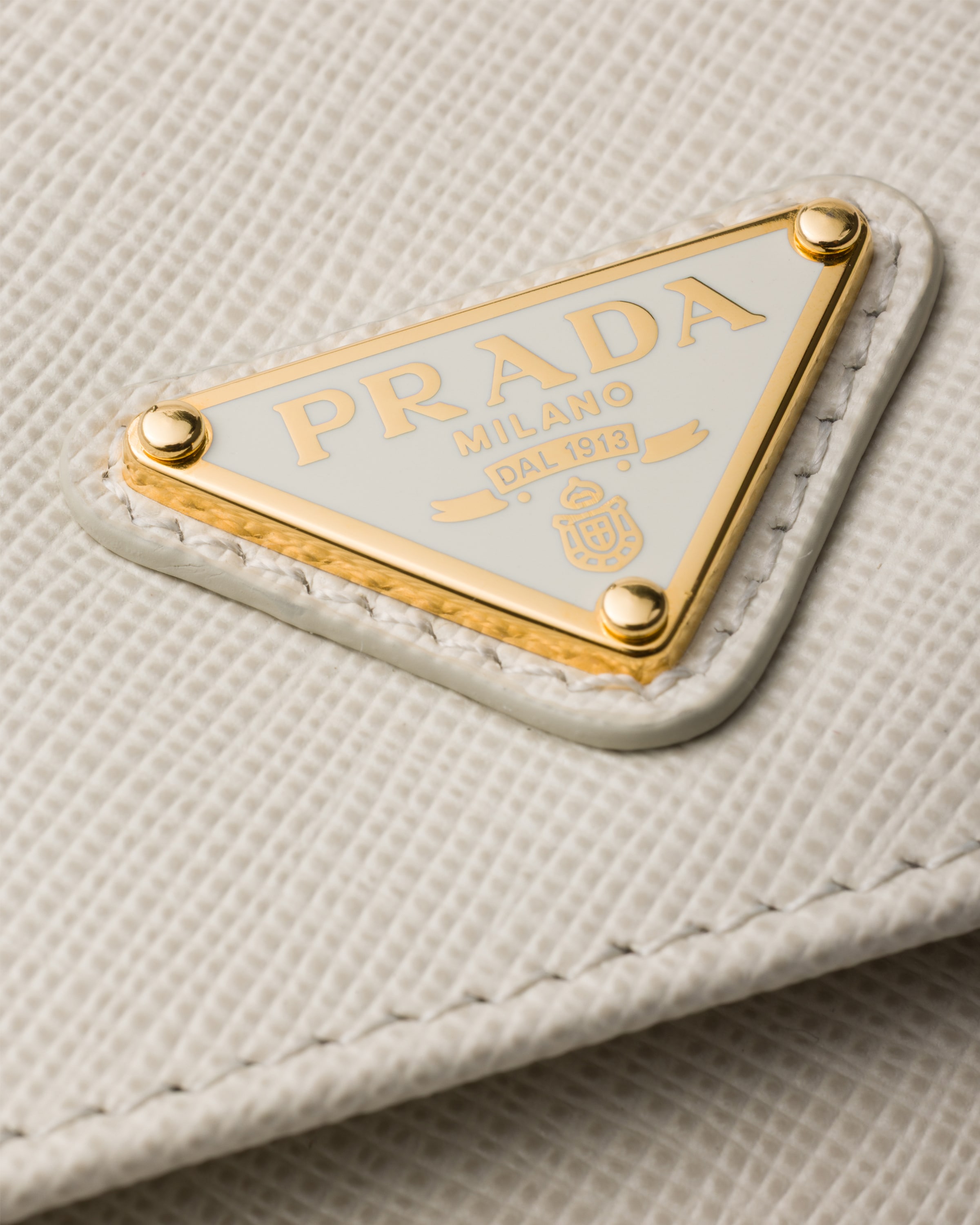 Chalk White Saffiano Leather Wallet With Shoulder Strap | PRADA