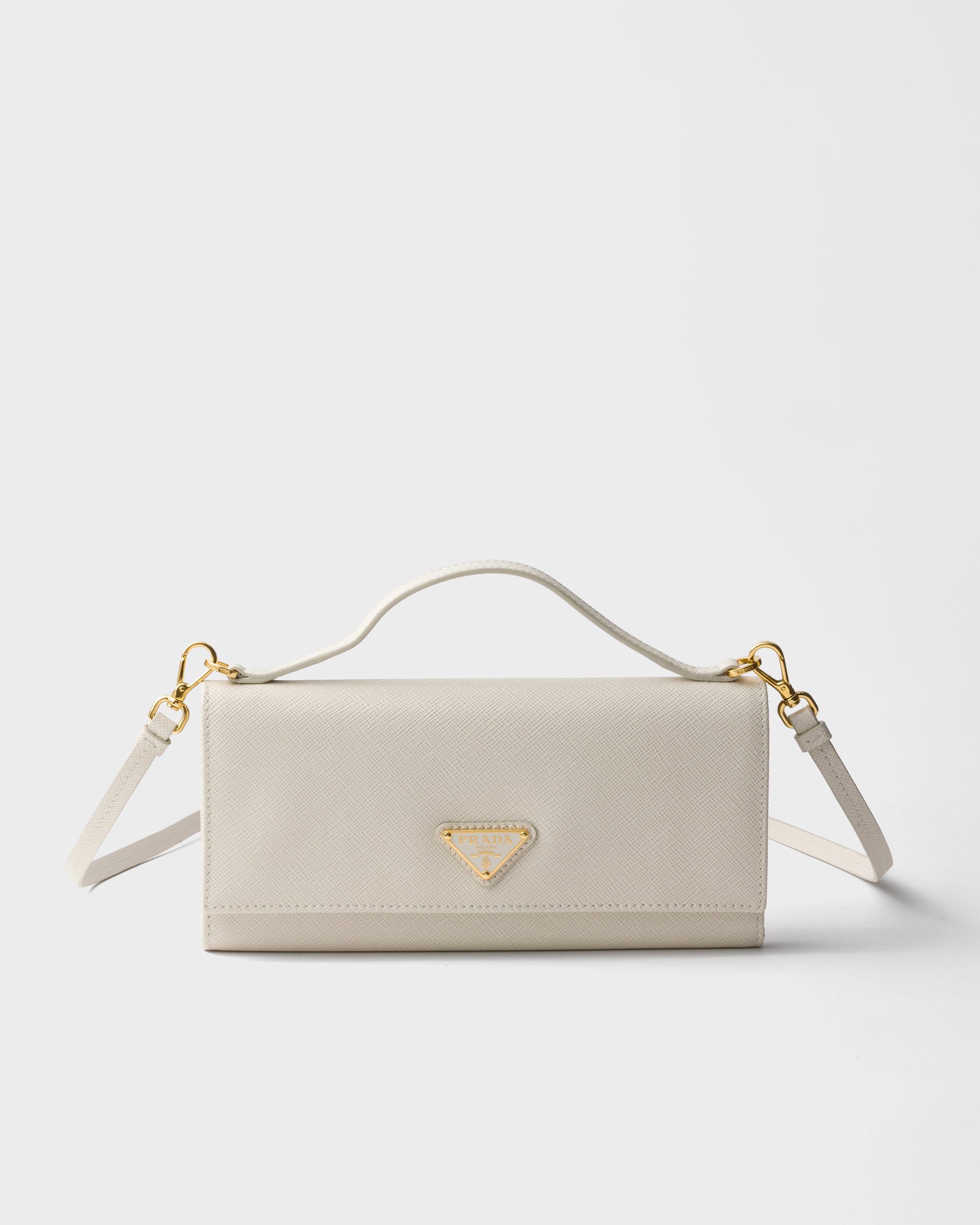 Saffiano leather wallet with shoulder strap