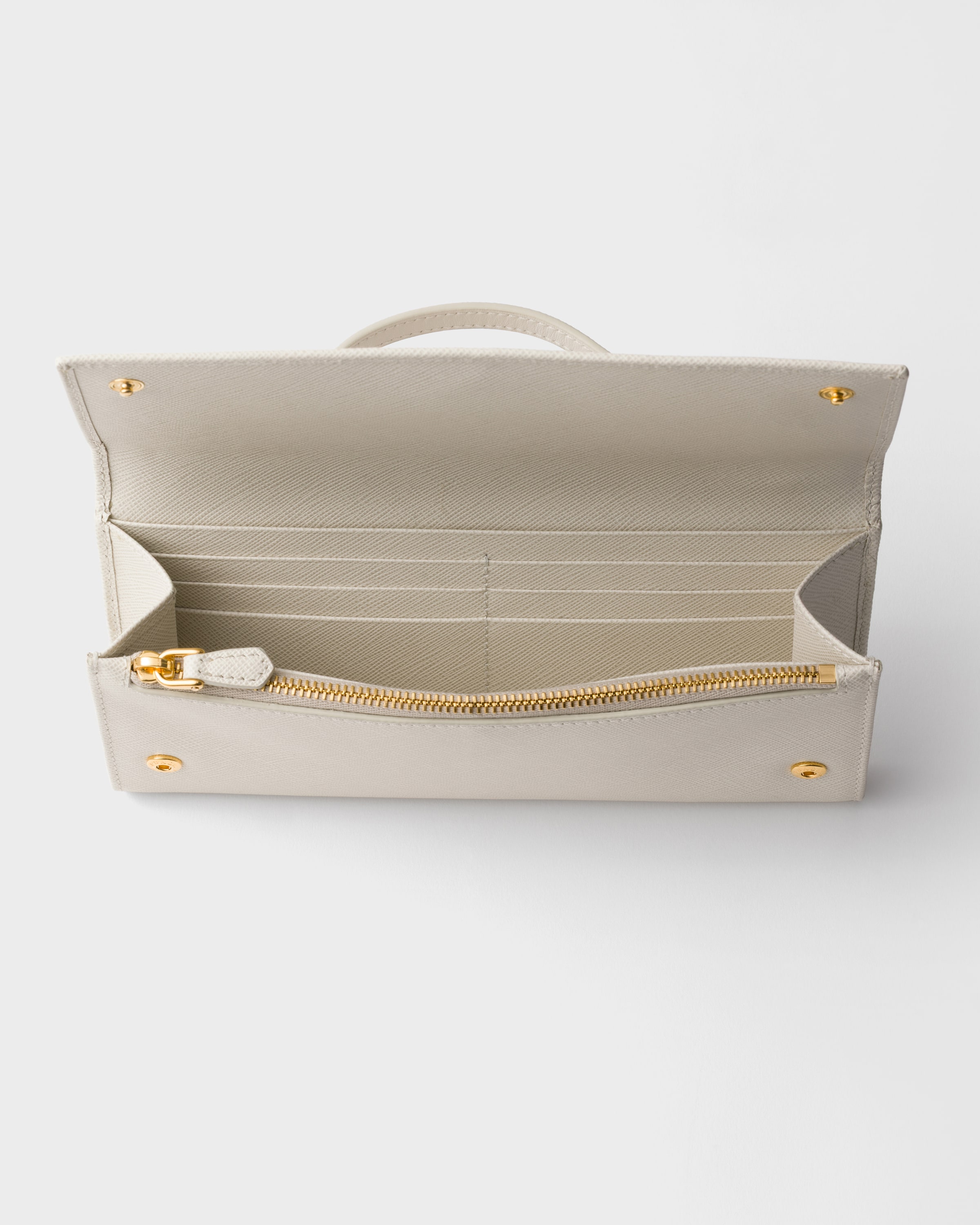 Chalk White Saffiano leather wallet with shoulder strap | PRADA