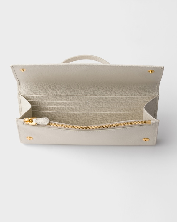 Saffiano leather wallet with shoulder strap - Chalk White Saffiano leather wallet with shoulder strap - Chalk White