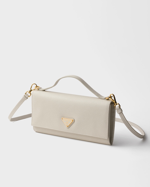 Saffiano leather wallet with shoulder strap - Chalk White Saffiano leather wallet with shoulder strap - Chalk White