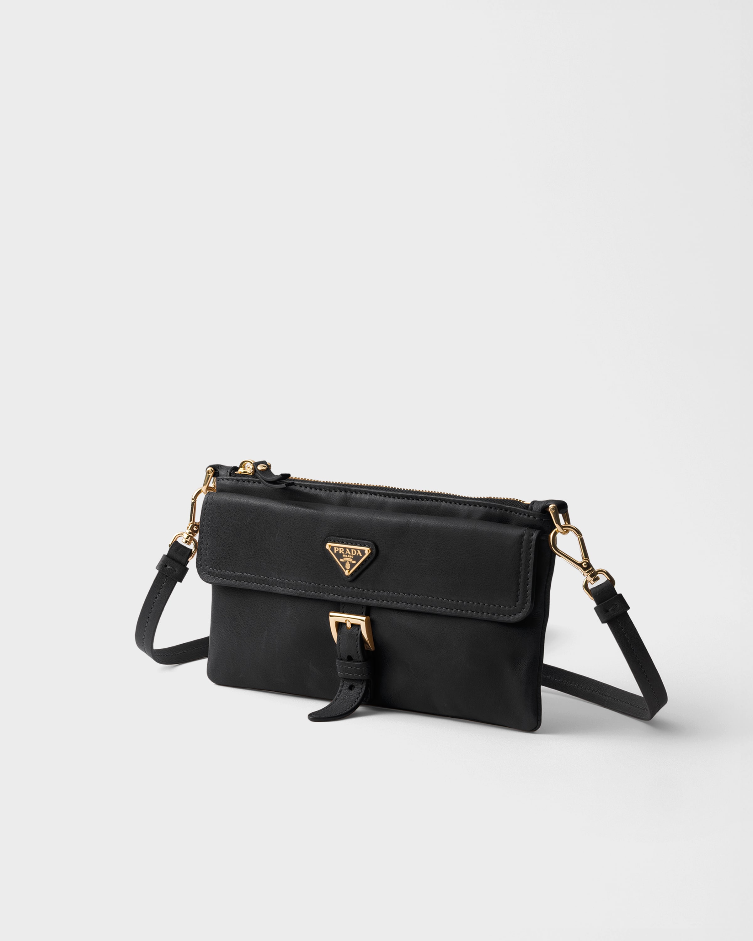 Black Nappa leather wallet with shoulder strap | PRADA - United States