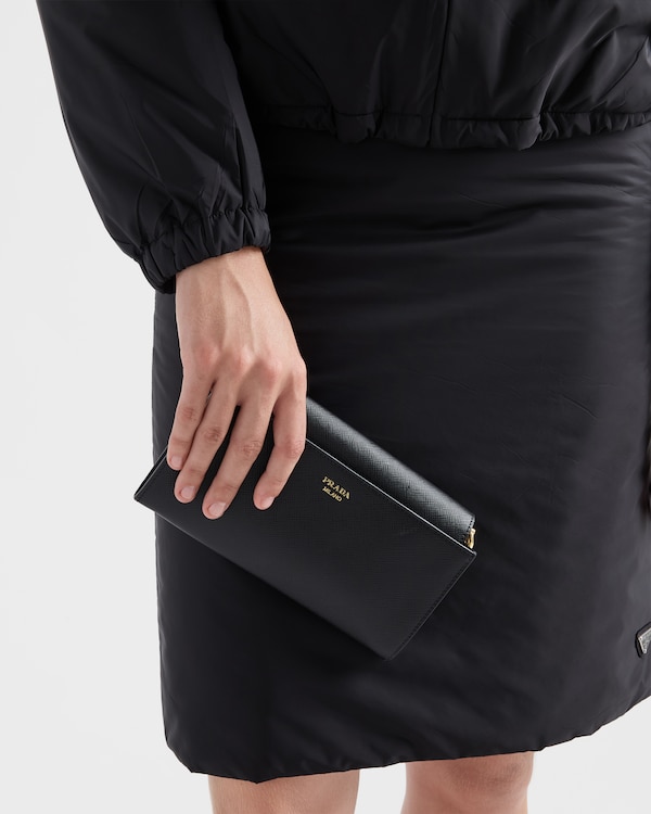 Saffiano leather wallet with shoulder strap - Black Saffiano leather wallet with shoulder strap - Black