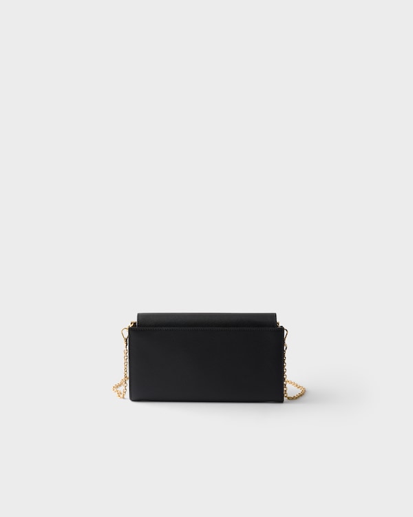 Saffiano leather wallet with shoulder strap - Black Saffiano leather wallet with shoulder strap - Black