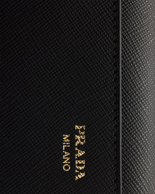 Saffiano leather wallet with shoulder strap - Black Saffiano leather wallet with shoulder strap - Black