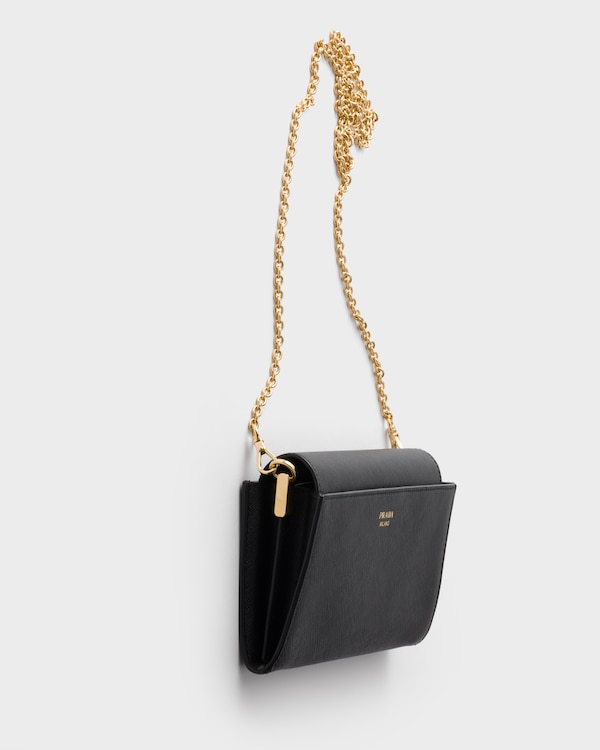 Saffiano leather wallet with shoulder strap - Black Saffiano leather wallet with shoulder strap - Black