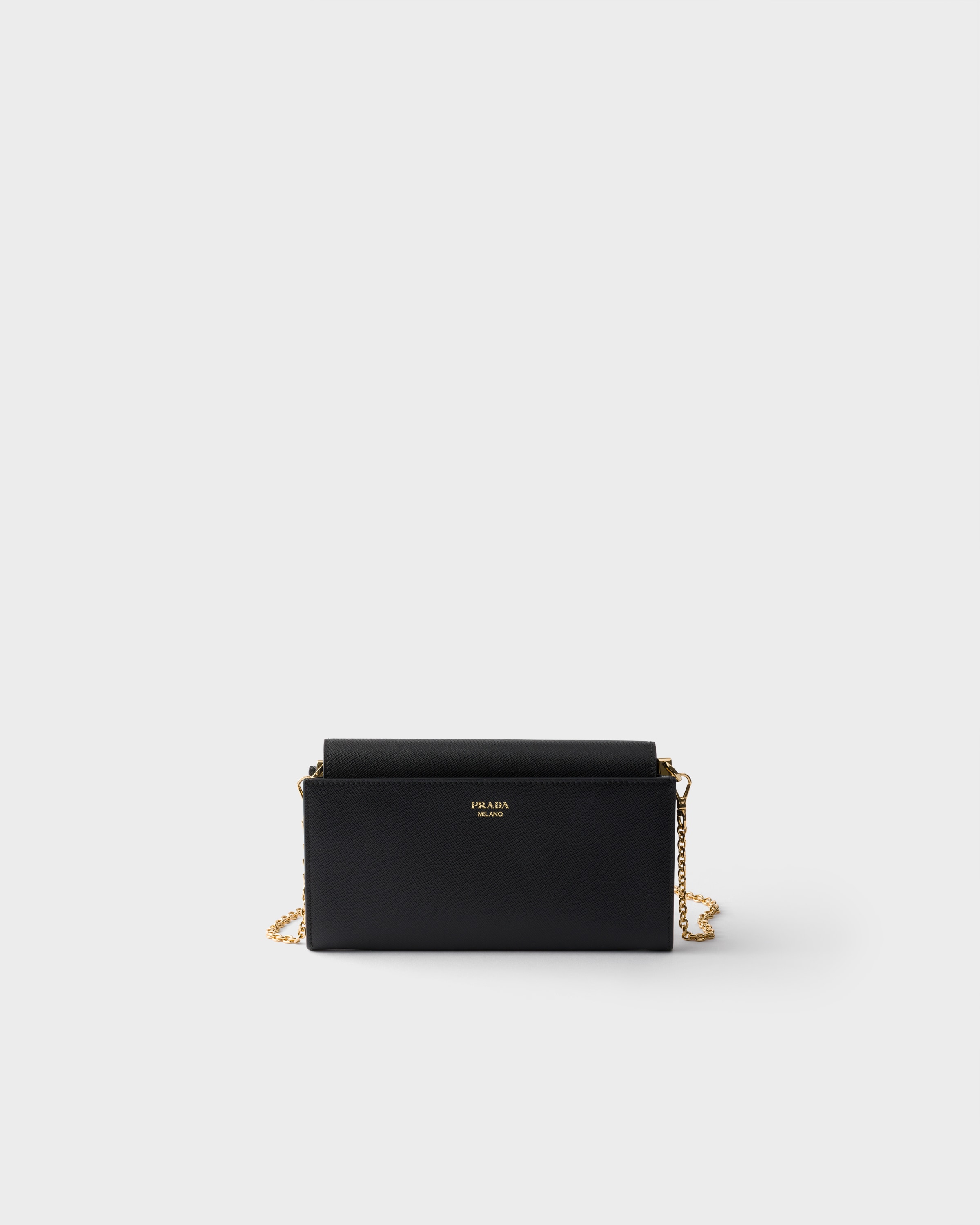 PRADA サフィアーノレザー ショルダーウォレット ブラック ショルダーストラップ付 サフィアーノレザー財布 | PRADA - 日本