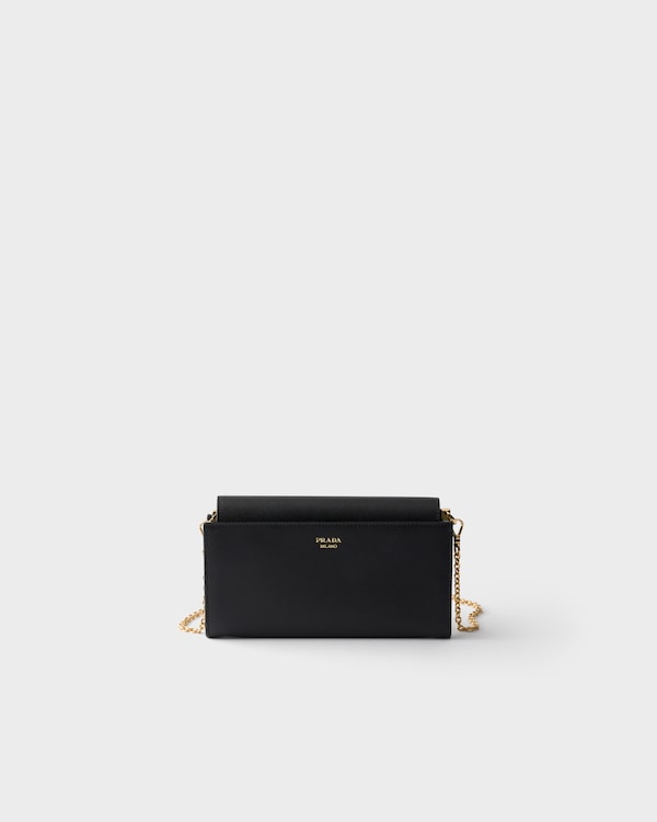 Saffiano leather wallet with shoulder strap - Black Saffiano leather wallet with shoulder strap - Black