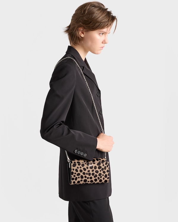 Printed calf hair wallet with shoulder strap - Sand / Dark Brown Printed calf hair wallet with shoulder strap - Sand / Dark Brown