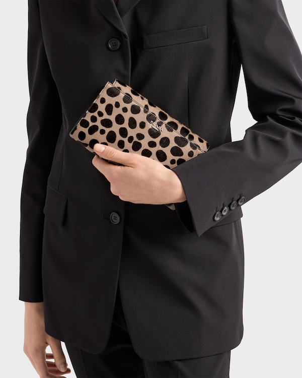 Printed calf hair wallet with shoulder strap - Sand / Dark Brown Printed calf hair wallet with shoulder strap - Sand / Dark Brown