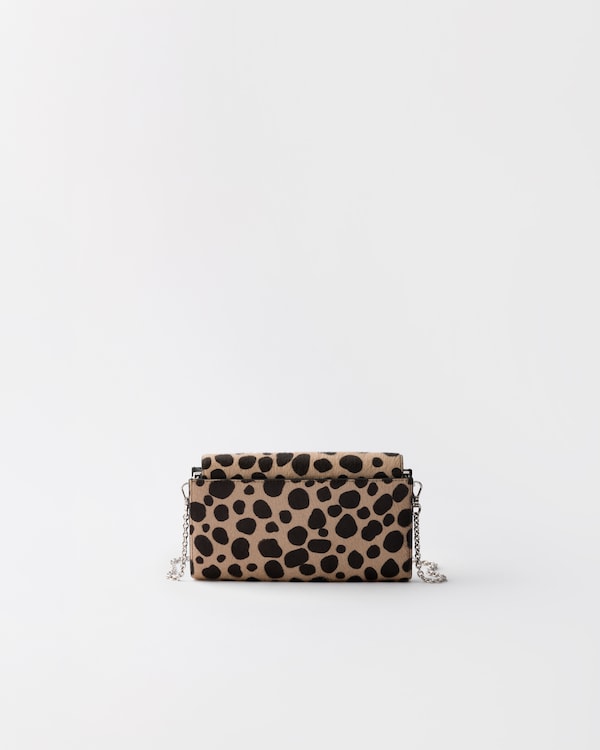 Printed calf hair wallet with shoulder strap - Sand / Dark Brown Printed calf hair wallet with shoulder strap - Sand / Dark Brown