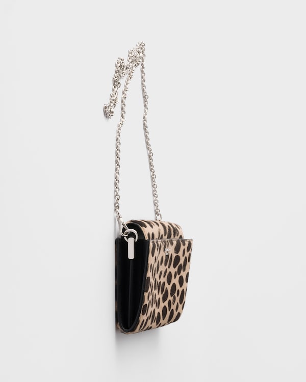 Printed calf hair wallet with shoulder strap - Sand / Dark Brown Printed calf hair wallet with shoulder strap - Sand / Dark Brown
